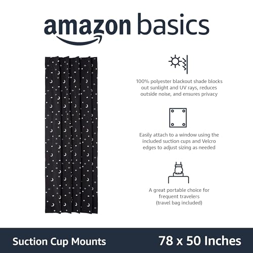 Amazon Basics Portable Blackout Curtain Shade for Sleep, Travel, and Home, Easy to Install with Suction Cups, Moon and S