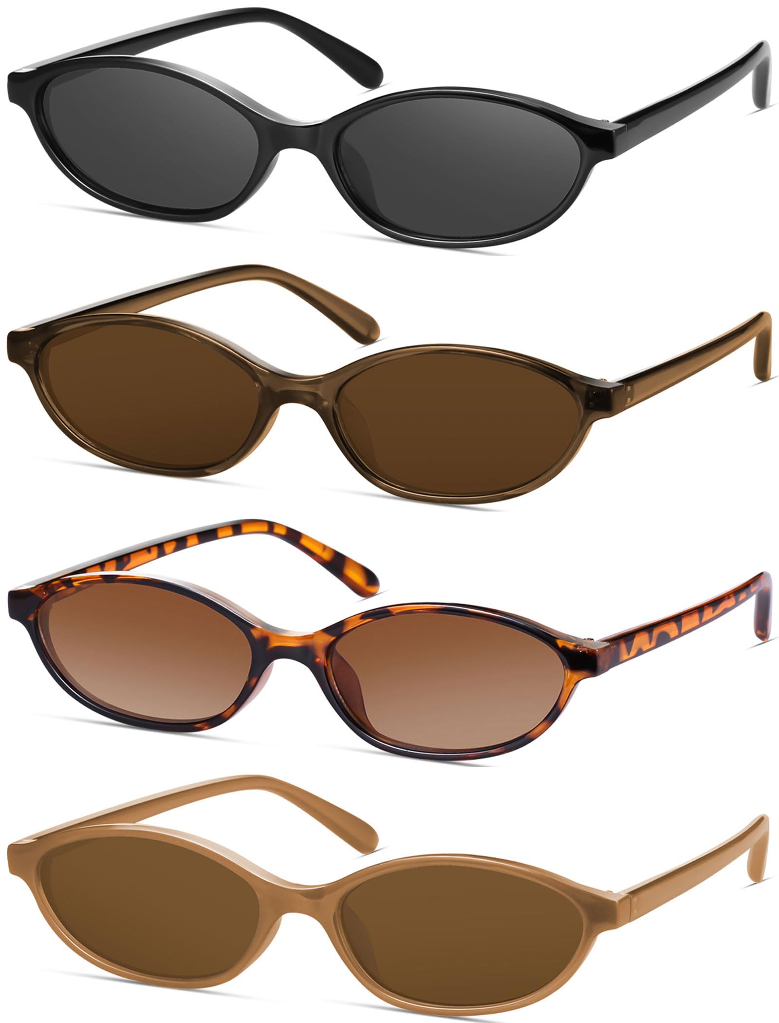 YMRFW Retro Oval Cat Eye Sunglasses for Women UV Protection Trendy Narrow Shades