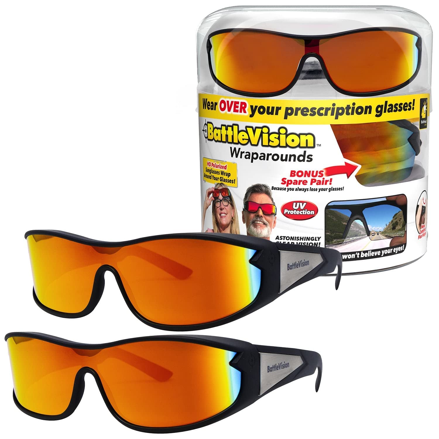 Battlevision Wrap Arounds HD Polarized Sunglasses AS-SEEN-ON-TV Unisex Fits Over Prescription Eyeglasses See Clearer Ant